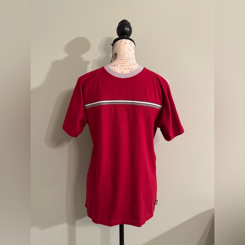 Point Zero Vintage Red With Gray Stripes Streetwear Tee Boys Size Large